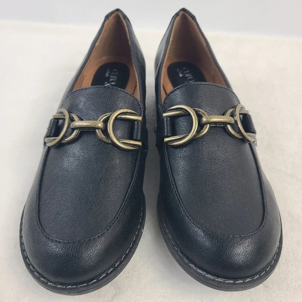 Eurosoft Nia Black Loafers With Brass Buckle Detail Womens Slip-On Shoes Size 6 - Picture 3 of 9